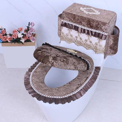 Flannel Toilet Tank Cover Ultra Plush Toilet Lid Cover with Side Pockets
