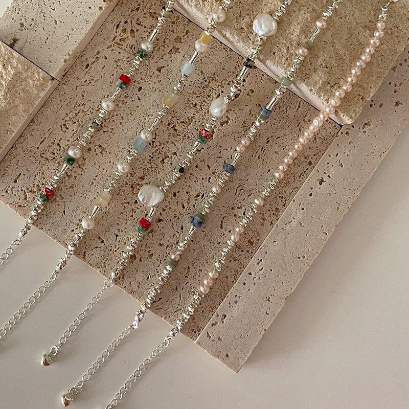 Broken Silver Faux Pearl Bracelet Fashion Charm Women INS Round Bead Bracelets Personality Girls Small Design Irregularly Cut Party Jewelry Gifts