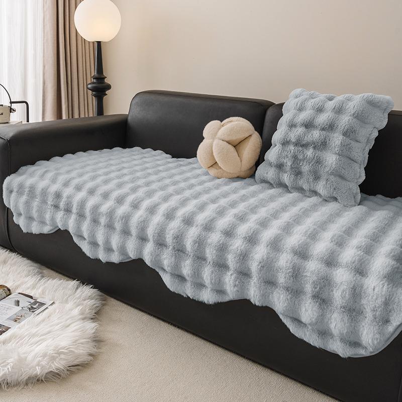Thicken Imitation Rabbit Fur Plush Sofa Slipcover Curve Hem Non-Slip Soft Sofa Towel Couch Cushion For Living Room