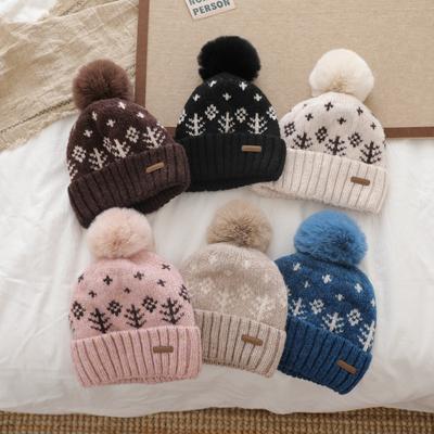 Japanese Style Retro Rabbit Fur Ball Pullover Hat  Women's Large Head Girdle  Warm Woolen Knitted Hat  Ear Protecting Cold Hat