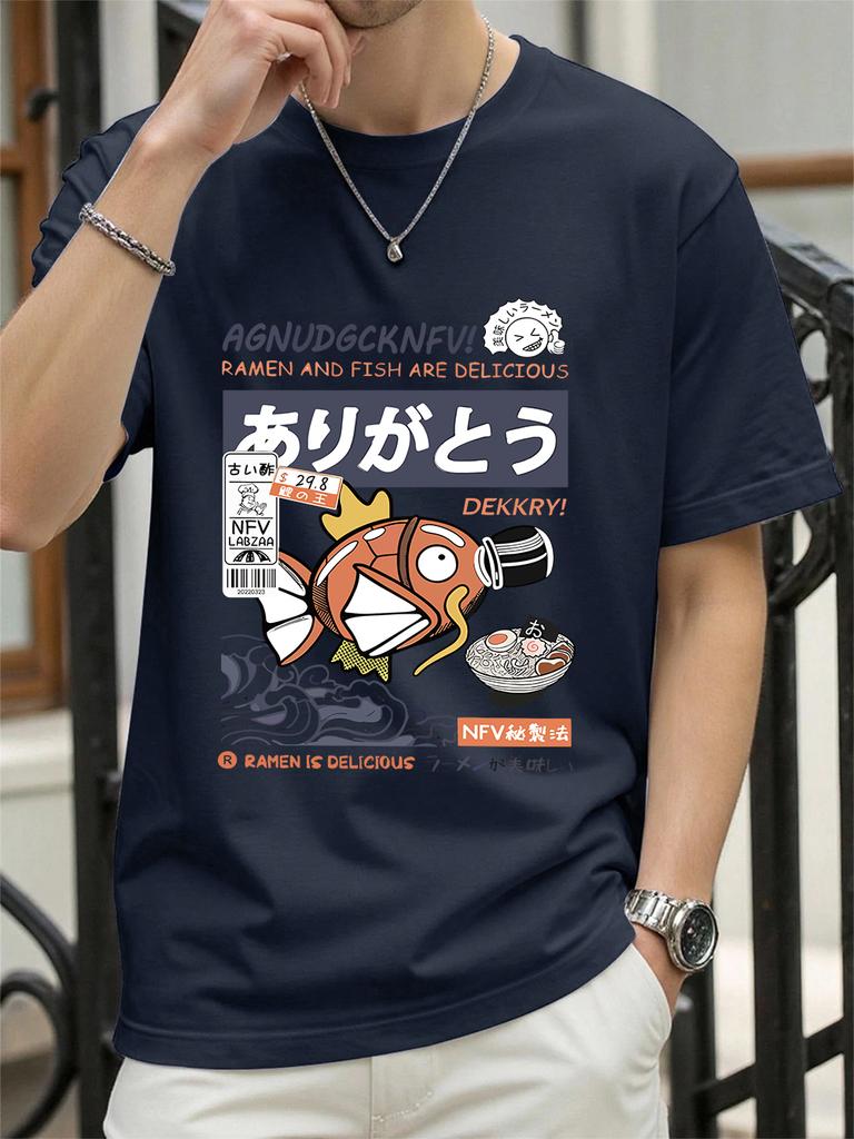 Harajuku Fish Eating Noodles Printing TShirts Womens Summer Cotton Tops ONeck Soft Loose Short Sleeve T Shirts Casual Clothes