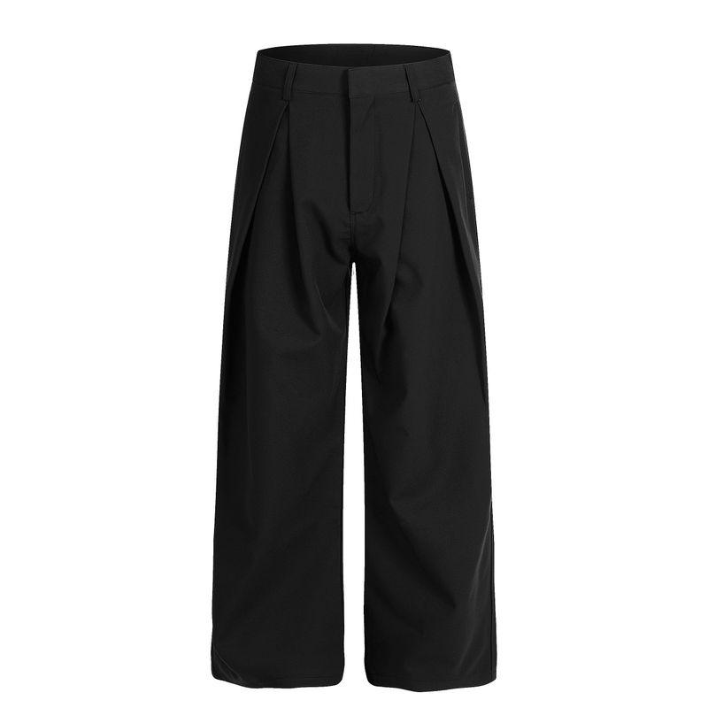 Kisko Simple and Sophisticated A-Line Silhouette Drape Casual Dress Pants for Men, Loose Cleanfit Straight-Leg Trousers