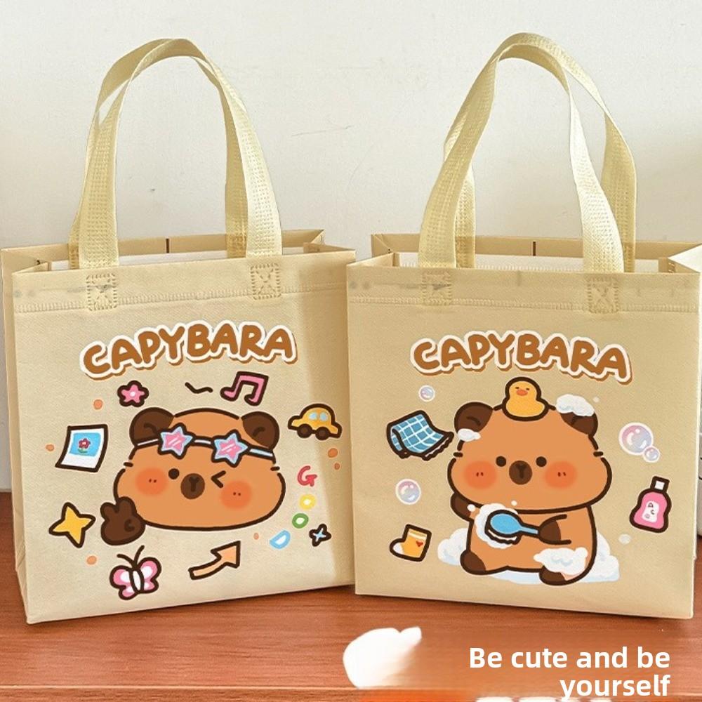 Cute Non-woven Capybara Tote Bag Portable Shopping HandBag Cartoon Capybara Birthday Gift Bag Reuse Capybara Print Canvas Bag