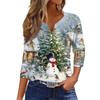 Women's Fashion Casual Halloween Printed V-Neck Short Sleeve Decorative Button Three-quarter Sleeve T-shirt Top