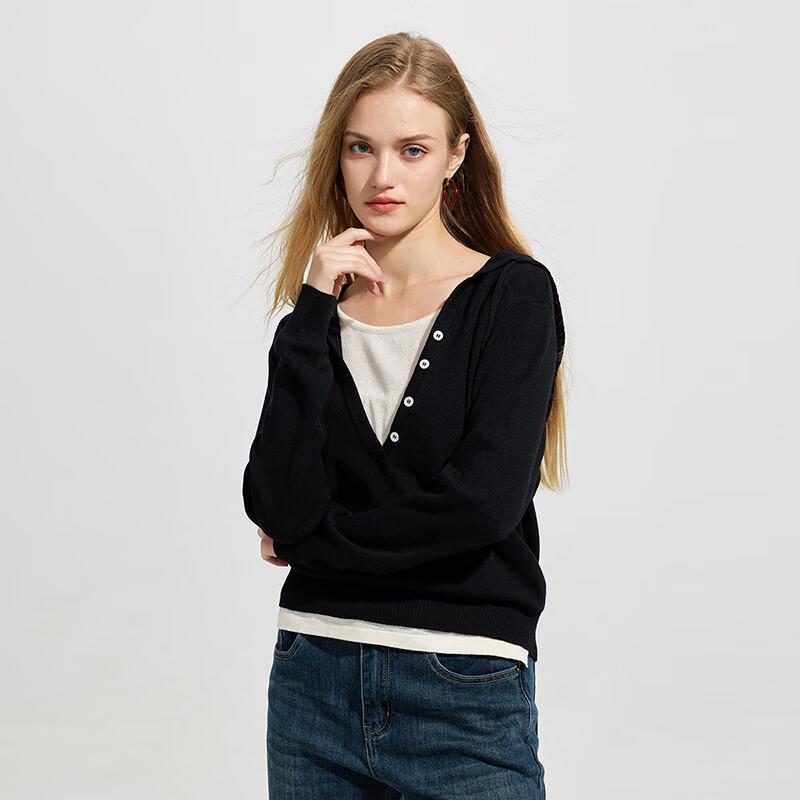 Ta Tu Faux Two-Piece Color Block V-Neck Knit Sweater