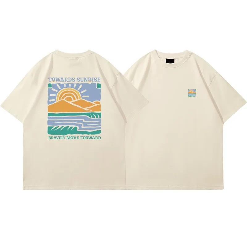 American Retro Pattern Printed Short-sleeved Crew Neck Cotton T-shirt Unisex Oversized Top Casual Loose Fashion Streetwear Top