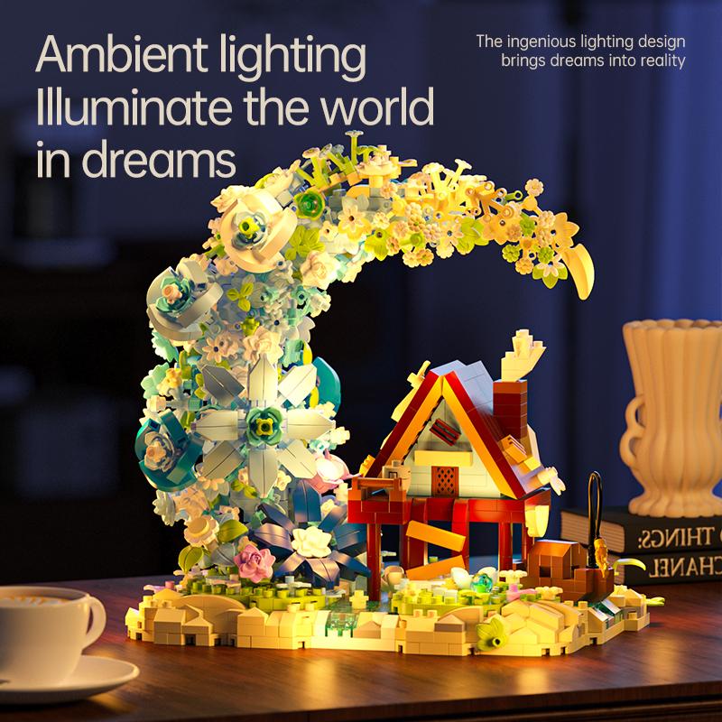 Non-Toxic Creative Micro Particle Building Blocks Moon Flower And Tree House Building Blocks Exquisite Desktop Decoration Gift For Kids