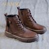 Jesienne i zimowe damskie buty ze skóry naturalnej, dziewczęce skórzane buty studenckie, z aksamitnymi, ciepłymi i wygodnymi antypoślizgowymi botkami