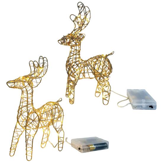 3D Christmas Reindeer Decoration Battery Operated Prelit Iron Reindeer with 30 LED Lights Outdoor Indoor Lighted Standing Deer for Garden Yard Lawn
