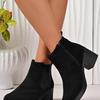 Nouvelle Mode Bottines à Talons Carrés pour Femmes Automne Nouveau Bout Rond Suède Fermeture Éclair Latérale Plateforme Antidérapantes Résistantes à l'Usure Bottes Simples42