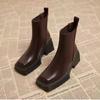 Classic Women's Boots High Quality Chelsea Leather Boots Square Head Design Womens Ankle Boot Leisure Platform Boots Botas Mujer