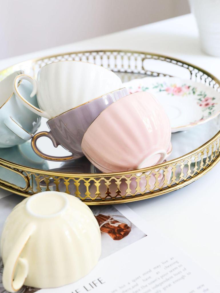European Ceramic Floral Coffee & Tea Cup Set with Saucer – Home Use for English Afternoon Tea