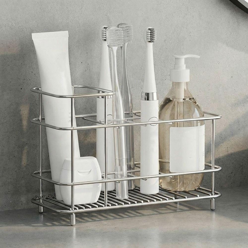 Stainless Steel Toothpaste Holder Multi-slot Electric Toothbrush Stand  Makeup Brush