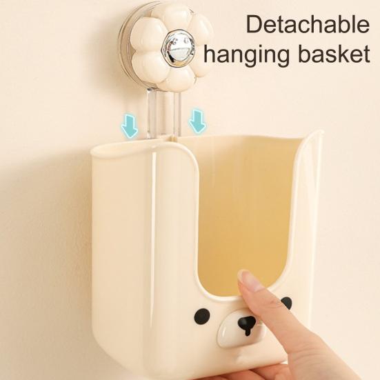 Storage Box with Vacuum Suction Cup Wet Tissue Holder Hygienic Wipe Holder Cute Bear Shape Kitchen Bathroom Organizer