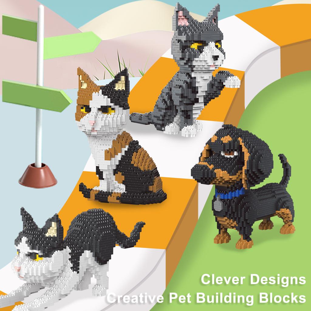 Diy Puzzle Assembly Pet Dog Building Block Simulation Cat Model Children Assembly Miniature Building Block Toy