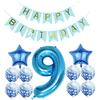 Balloons,12pcs 9th Birthday Party Balloon Decorations Happy Birthday Banner Number 9 Balloon Star Foil Balloon Helium Blue Confetti Balloon Perfect