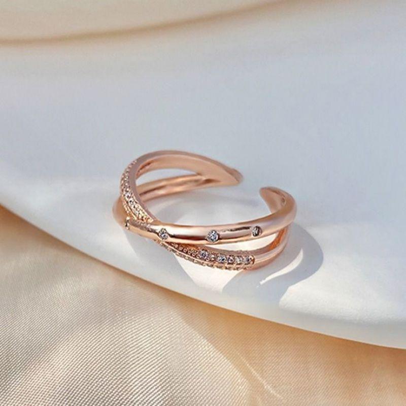 Trendy Rose Gold Adjustable Cubic Zirconia Ring for Women – Internet Celebrity Style