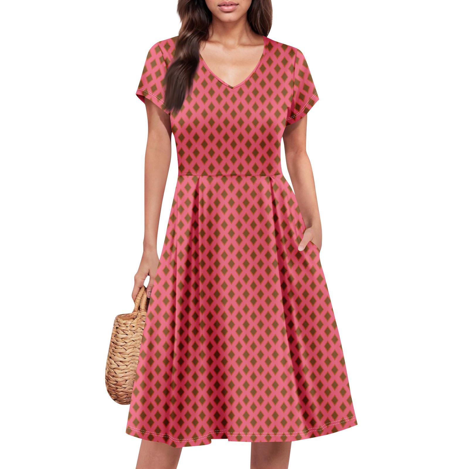 

Женское летнее платье с коротким рукавом, V-образным вырезом, короткое, модное, повседневное, летящее, А-силуэта, платье-сарафан с карманом XL винный