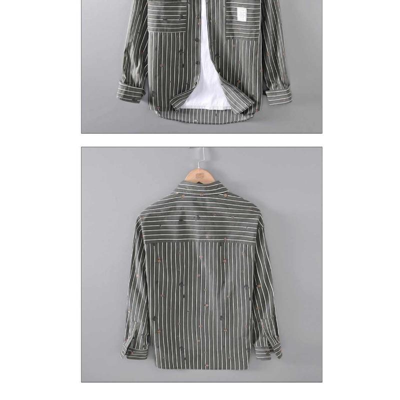 Men's Cotton Blend Casual Loose Striped Long Sleeve Shirt Button Down Streetwear Top Cardigan