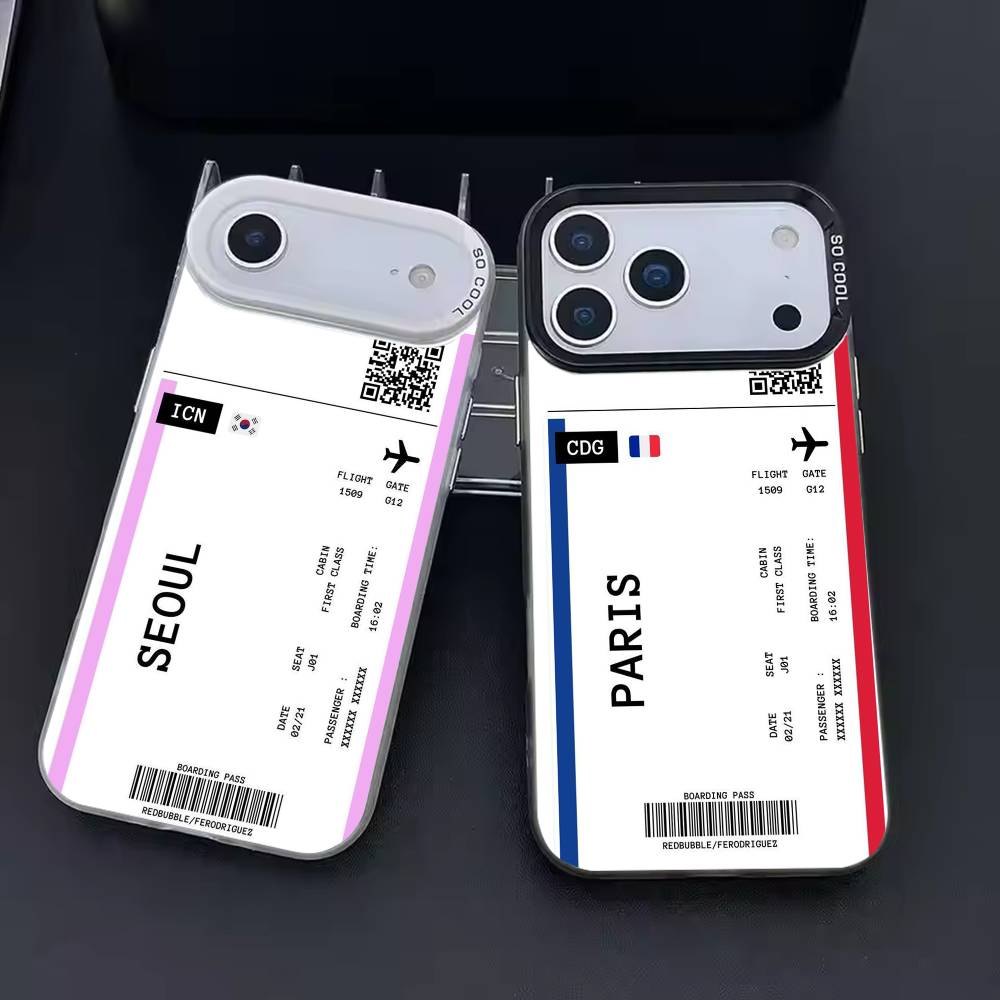 Boarding Pass Plane Ticket Phone Case For iPhone 17 16 15 14 13 12 11 Pro Max Plus Silver candy Matte Cover