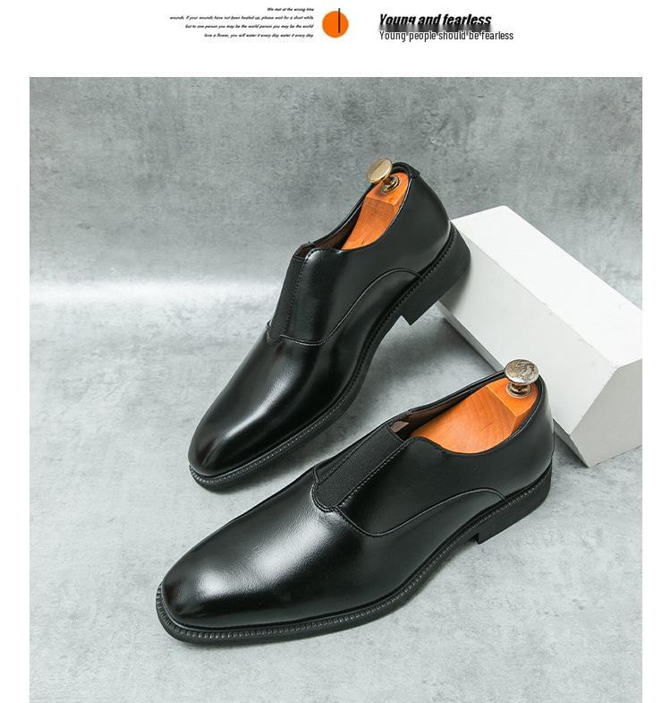 Men's Large Pointed Toe Leather Slip-on Shoes - Business, Formal, Wedding, Office Derby