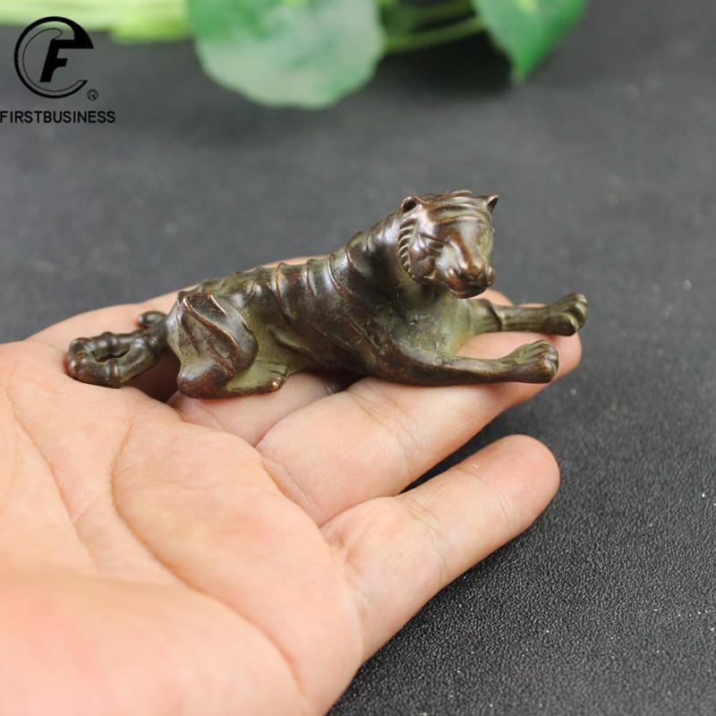 Pure Copper Animal Tiger Figurine Miniature Desktop Decoration Ornament Accessories Vintage Solid Brass Tea Pet Home Decor Craft