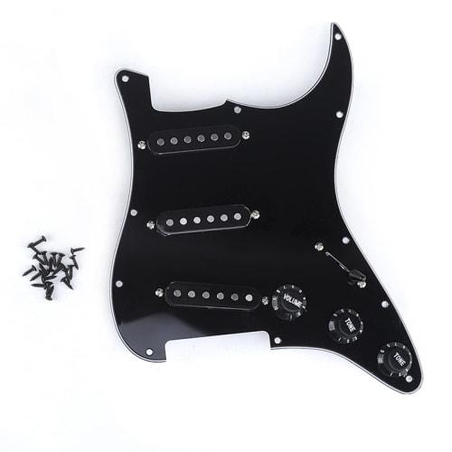 

Musiclily Basic 11-Hole Stratocaster Pre-Wired Pickguard with SSS Alnico V Pickups for ST Stratocaster Electric Guitar, Black, 3-Piece Set