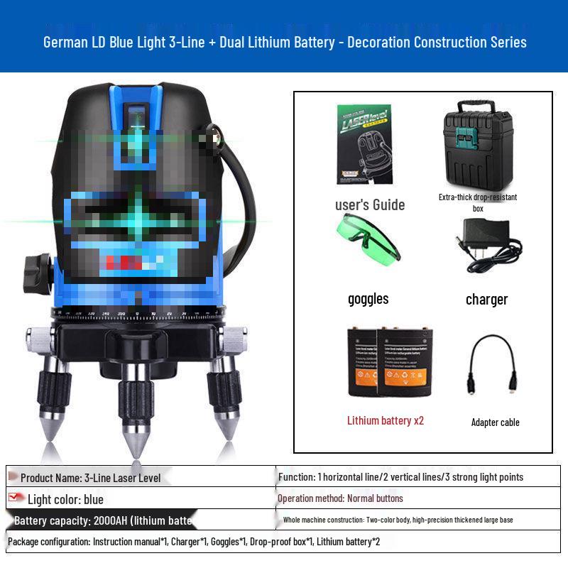 High Precision Outdoor Laser Level with Automatic 2, 3, or 5 Green/Blue Light Lines