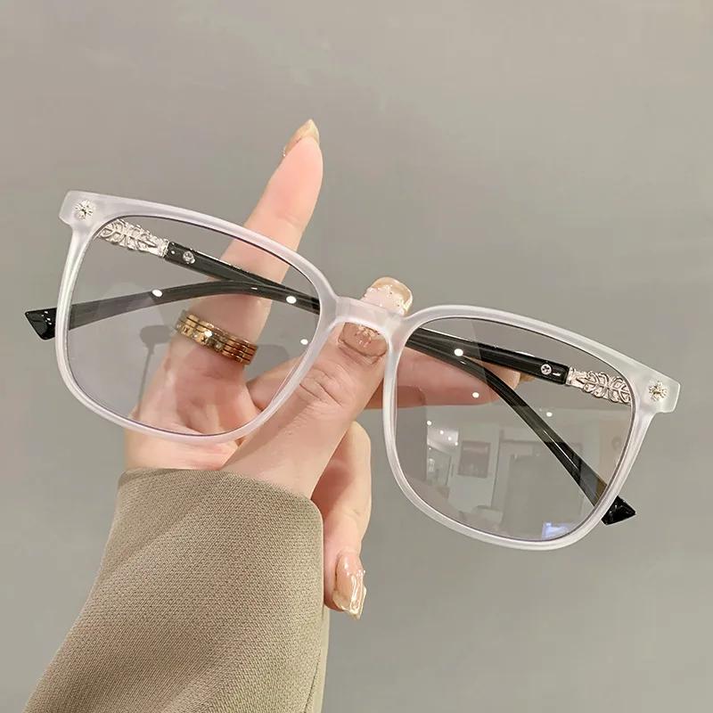 Photochromic Myopia Glasses for Women Men Computer Use Oversized Clear Nearsighted Eyewear with Minus Diopters Plastic Metal Frame