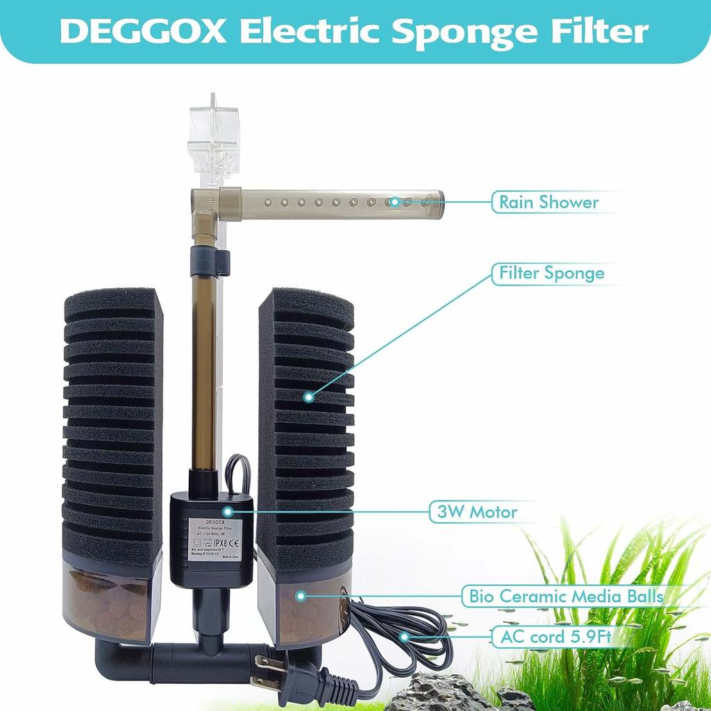 10-20 Gal Aquarium Sponge Filter with Pump,Electric Power Sponge Filter for Shrimp Betta Axolotl Betta Nano Fish Tank,Upgrade Clip Installation