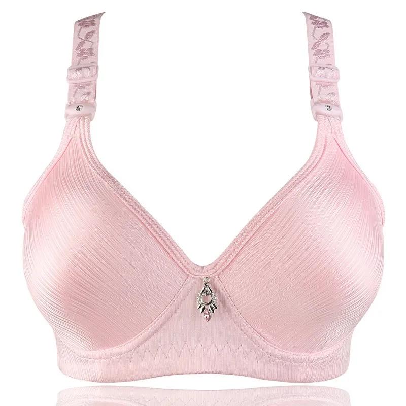 Sutiã push-up fino de algodão brilhante escovado, tamanho grande, sem anel de aço, sem costura, roupa íntima feminina
