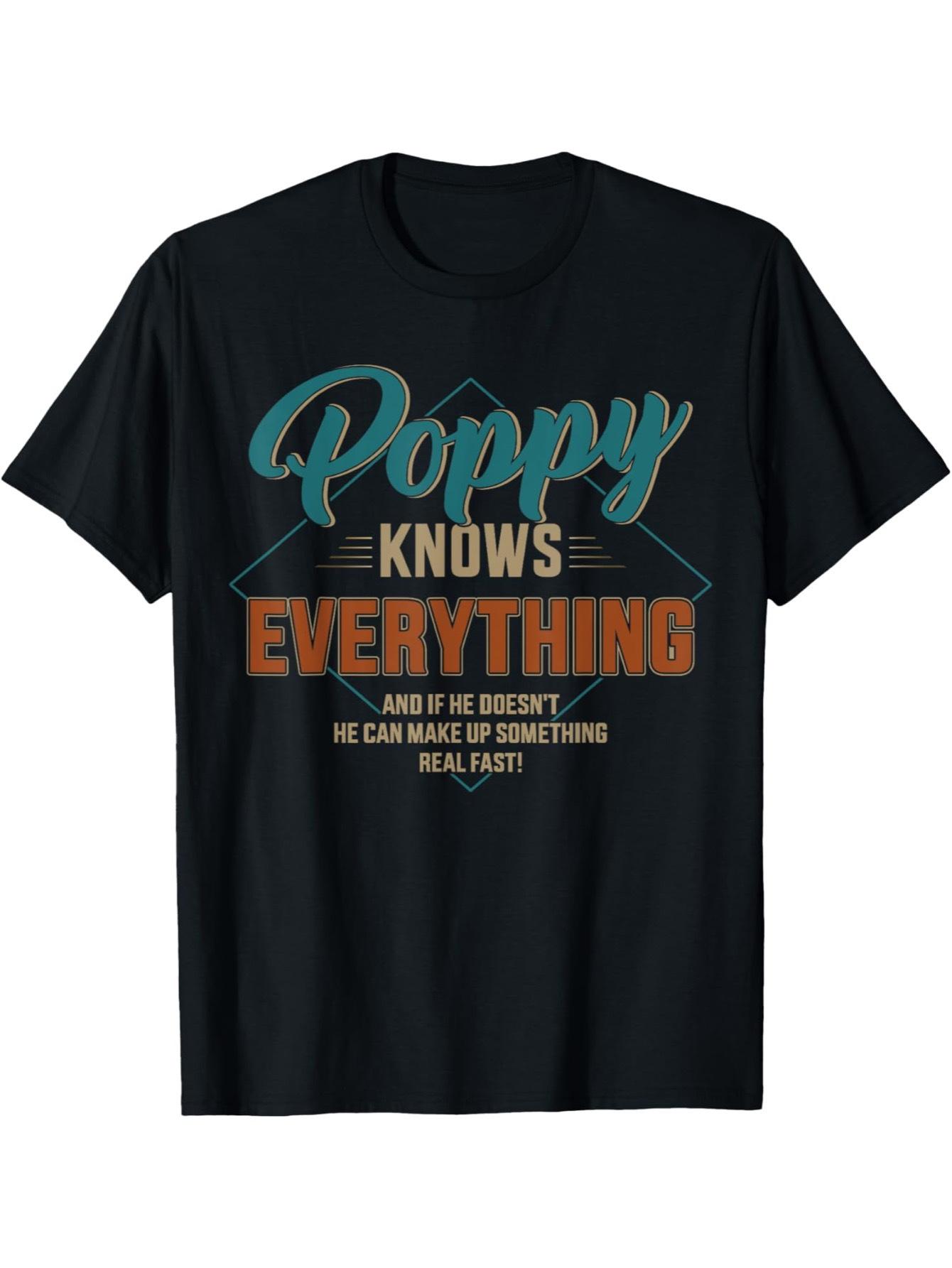 Funny Knows Everything Grandpa T-Shirt - Men s White & Blue Funny Saying with Orange Lettering XL