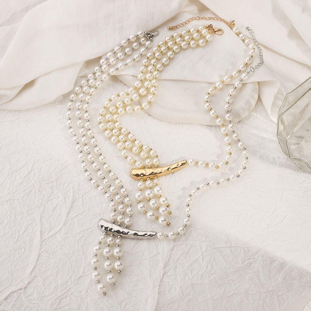 Pearl Multi-Layer Pearl Necklace Lock Bone Chain Elegant Zinc Zinc Alloy Pearl Necklace Gift
