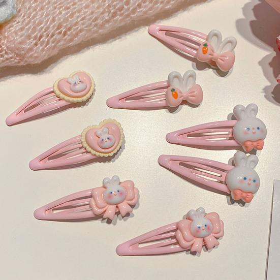 4Pcs Girl Hairpins Cartoon Rabbit Heart Design BB Clips Low Saturation Pink Hair Pins School Dating Hair