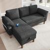 L-Shaped Corner Sofa, 3-Seater with Storage Chaise Longue, Left/Right Assembly, USB/Type-C Port, Pocket, Armrest Cushions, Chenille Fabric,Grey