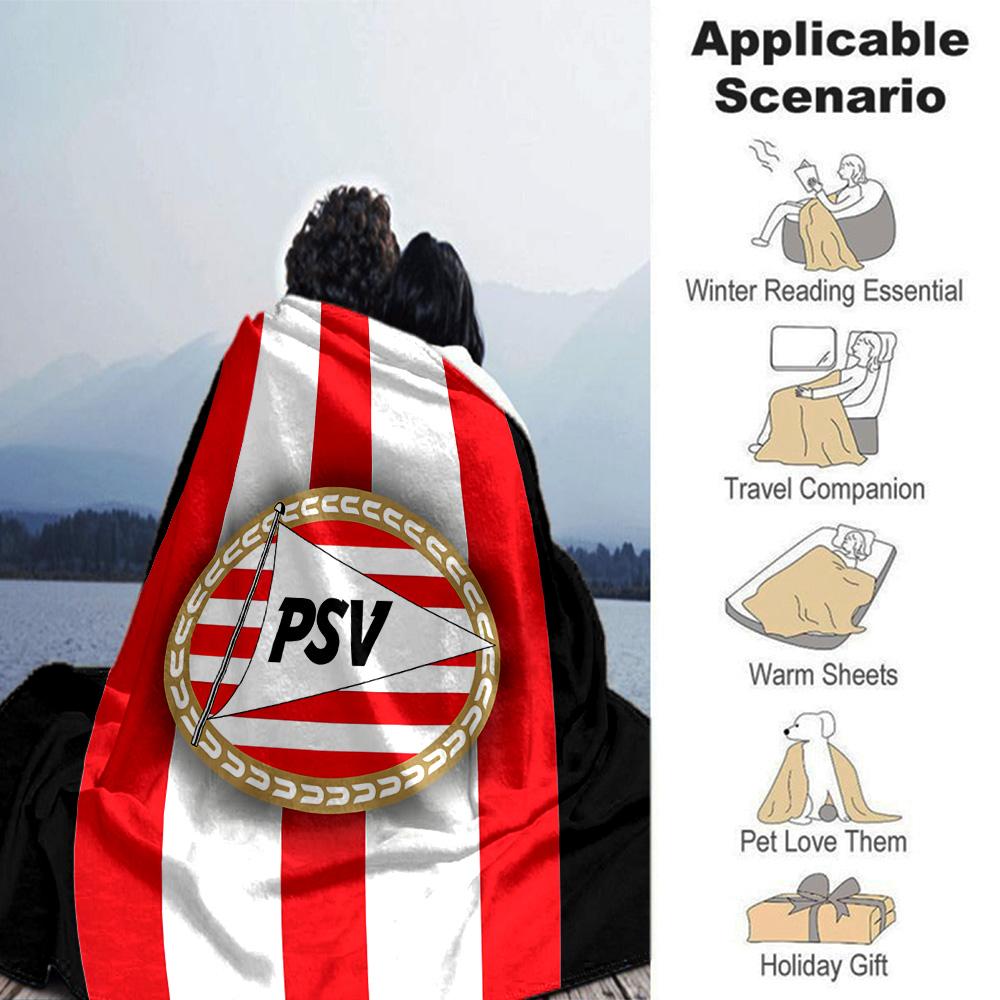 Psv Sportemblem Flanelldecke, Weiches Polyester, Modernes Design, Ganzjahres für Camping, Reisen, Geschenke für Feiertage oder Geburtstage