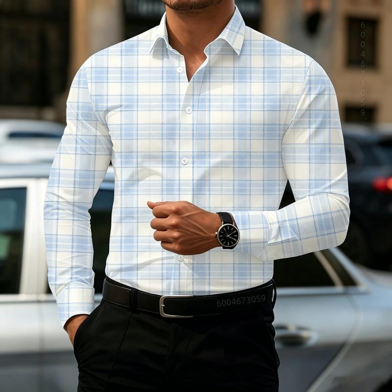 Men's Contrasting Striped Shirt Street Style Black and White Striped Slim Fit Shirt Business Casual Formal Shirt XS-6XL