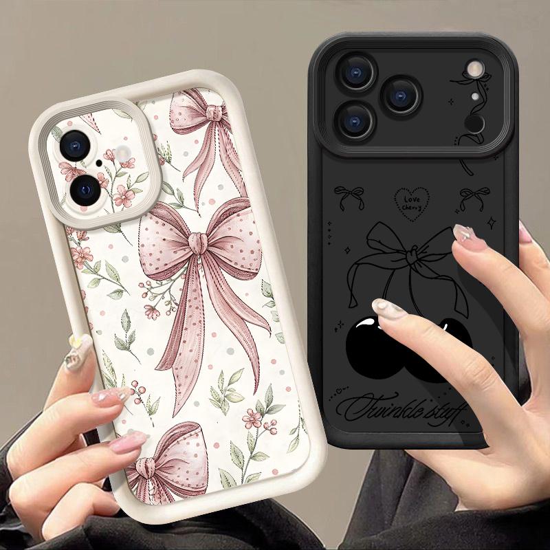 Soft TPU Phone Case For iPhone 17 Pro 15 16 Pro Max 14 13 Pro Max 16e 17e Shockproof Pink Bow Pattern Silicone Protect Cover