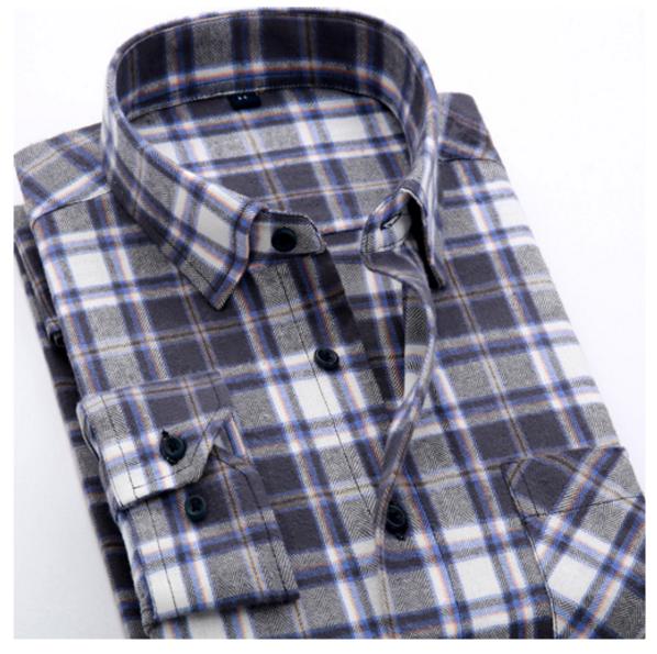 Men 'S 100 %Cotton Casual Plaid Pocket Long Sleeve Slim Brushed Flannel Leisure Styles Tops Shirt