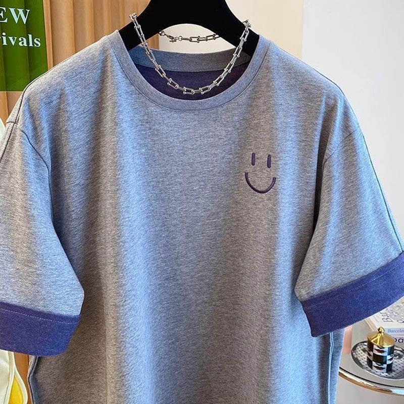 T-shirt Women Embroidery Summer Casual Large Size Loose Round Neck Pullover Short-sleeved Tops