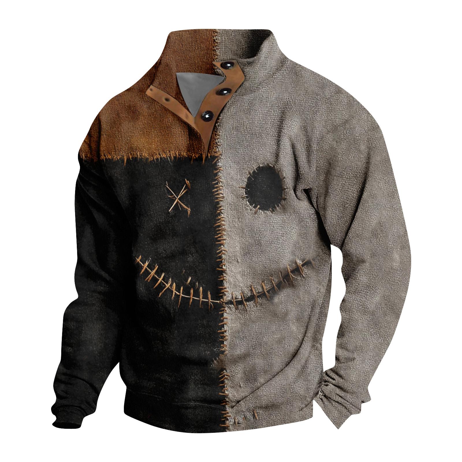 

Мужская повседневная модная рождественская принтованная толстовка без капюшона, широкая мужская свободная толстовка с капюшоном и воротником-стойкой XXXL хаки