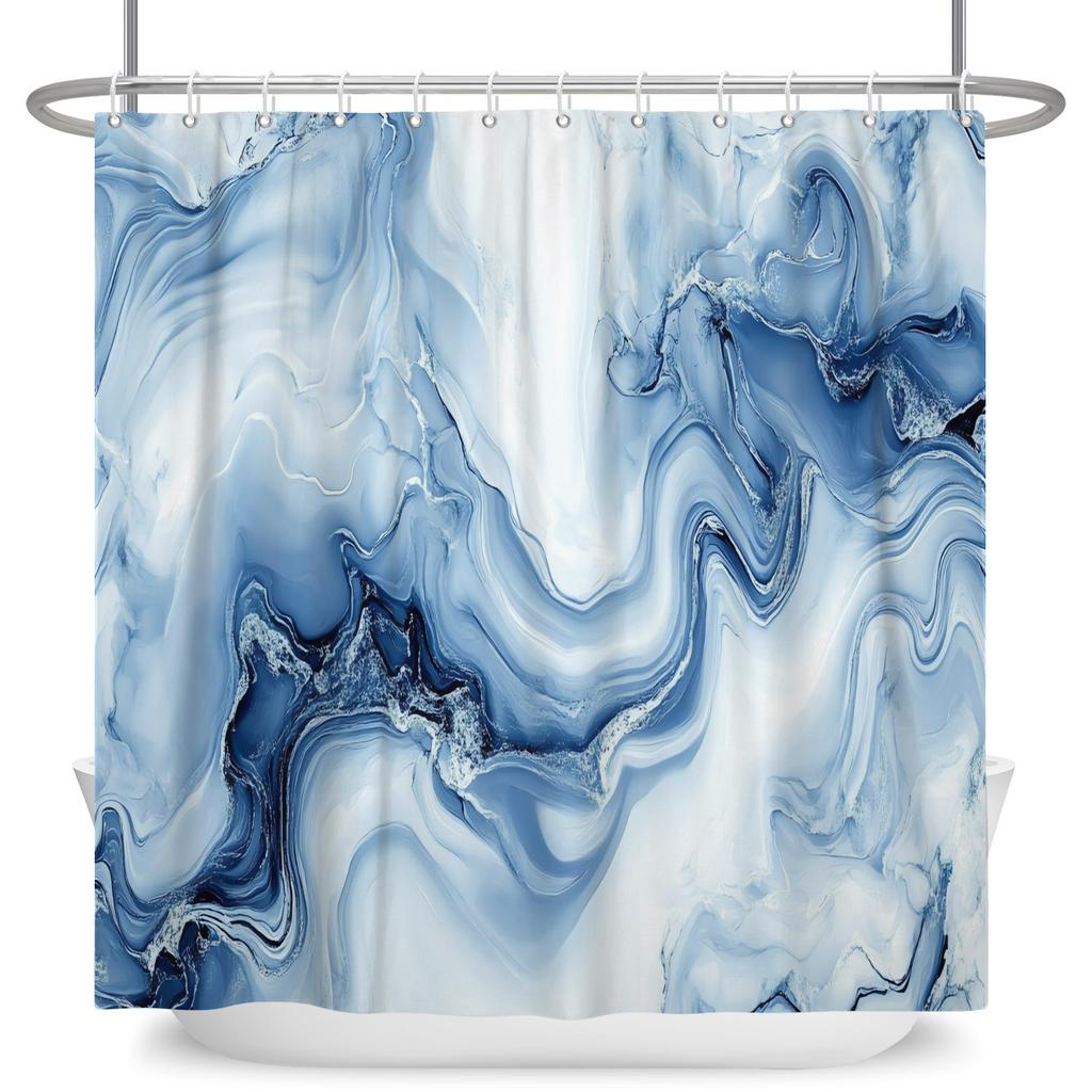 Marble Texture Shower Curtain Abstract Fluid Art Print Waterproof Bath Curtain Bathroom Decor Multiple Color Polyester With Hook