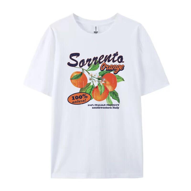 Women Retro Aesthetic Orange Fruit TShirts Loose Vintage Botanical T Shirt Italy Travel Tee Shirt Summer Cute Vacation Tops S