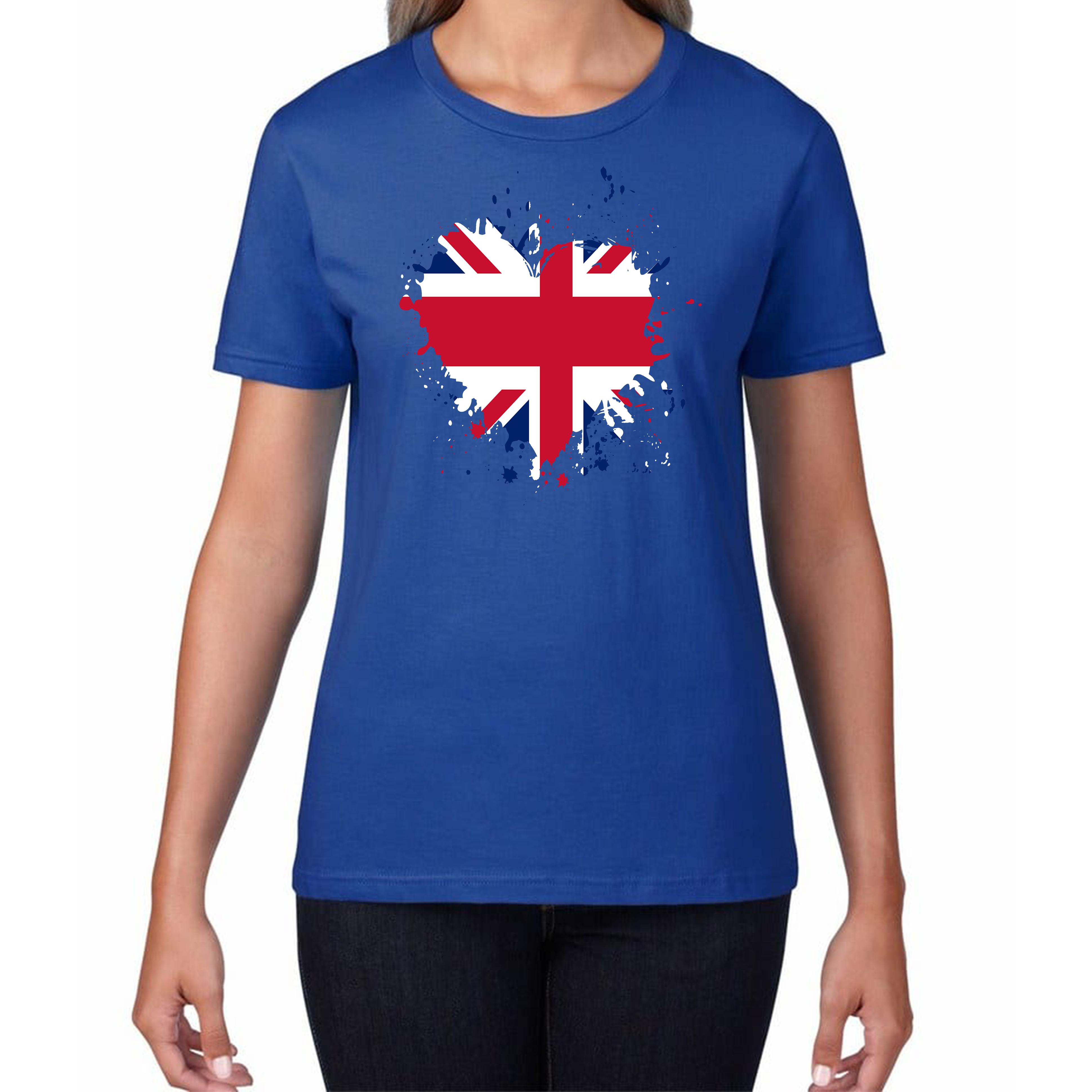 Union Jack Great Britain Heart Flag Ladies T Shirt Mens Tops Tees Unisex M