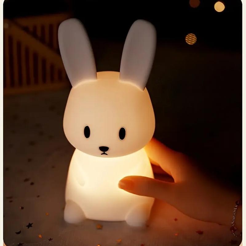 Night Light LED Silicone Rabbit Lamp Kids Bedroom Decorate Rechargeable Bedhead Desktop Cute Decoration Children Gift Party Warm