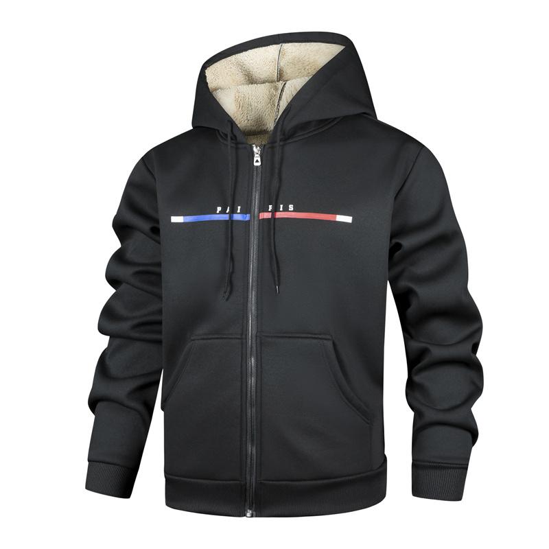 

Мужская повседневная спортивная толстовка-кардиган на осень и зиму с толстым флисом, с капюшоном, кардиган, толстовка из овчины S чёрный