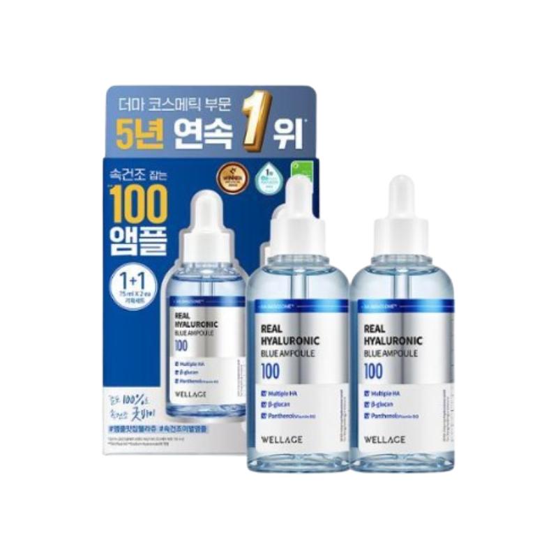 Wellage Real Hyaluronic Blue 100 Ampoule 75ml 1+1 Set