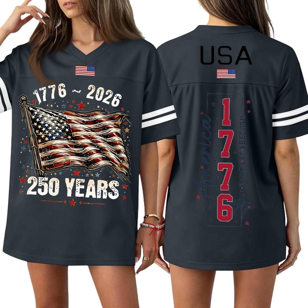 Women's Casual Fashion V-Neck Sports Independence Day Print Short Sleeve Sports T-Shirt Top