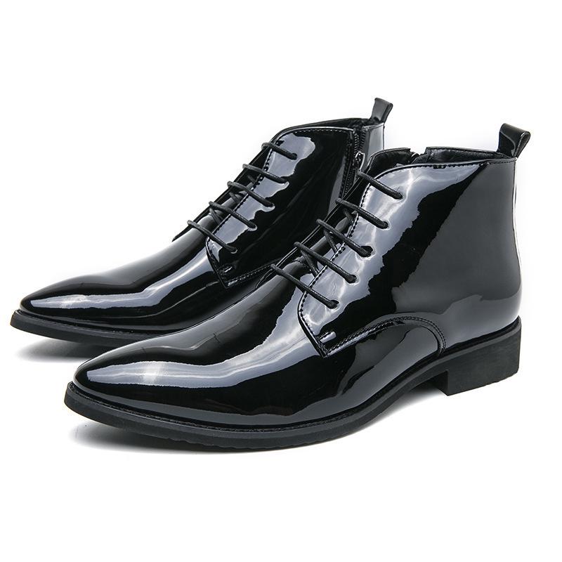 Men's Autumn High-Top Pointed Toe Boots - Trendy Martin Style, Stylish Patent Leather with Side Zipper.