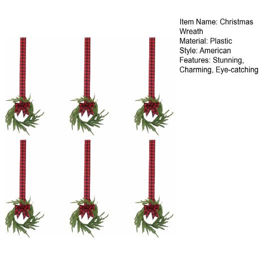 6 Τεμ. Μίνι Χριστουγεννιάτικα Στεφάνια Τεχνητό Στεφάνι Πεύκου Νόρφολκ Μικρό Στεφάνι Ντουλαπιού με Φιόγκο για Παράθυρο Κουζίνας, Μπροστινή Πόρτα, Εορταστική Διακόσμηση